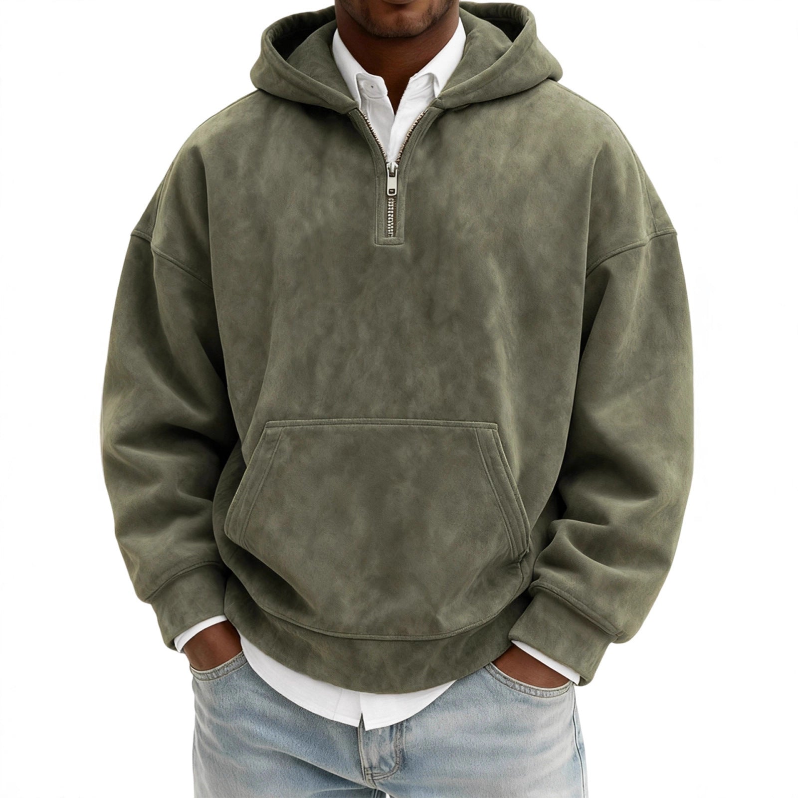 Hoodie Half Zipper Solid Color Loose Sweater