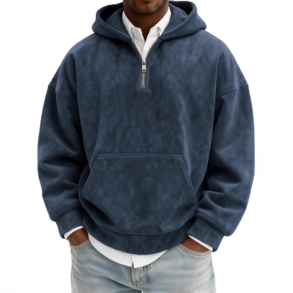 Hoodie Half Zipper Solid Color Loose Sweater