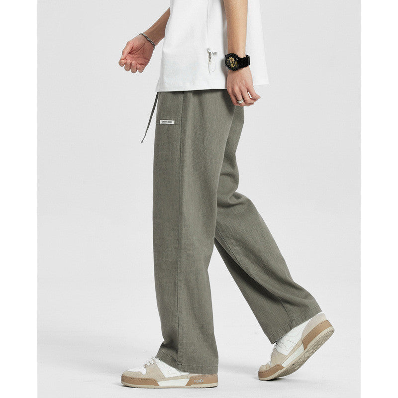 Ramie Fabric Straight Pants For Men