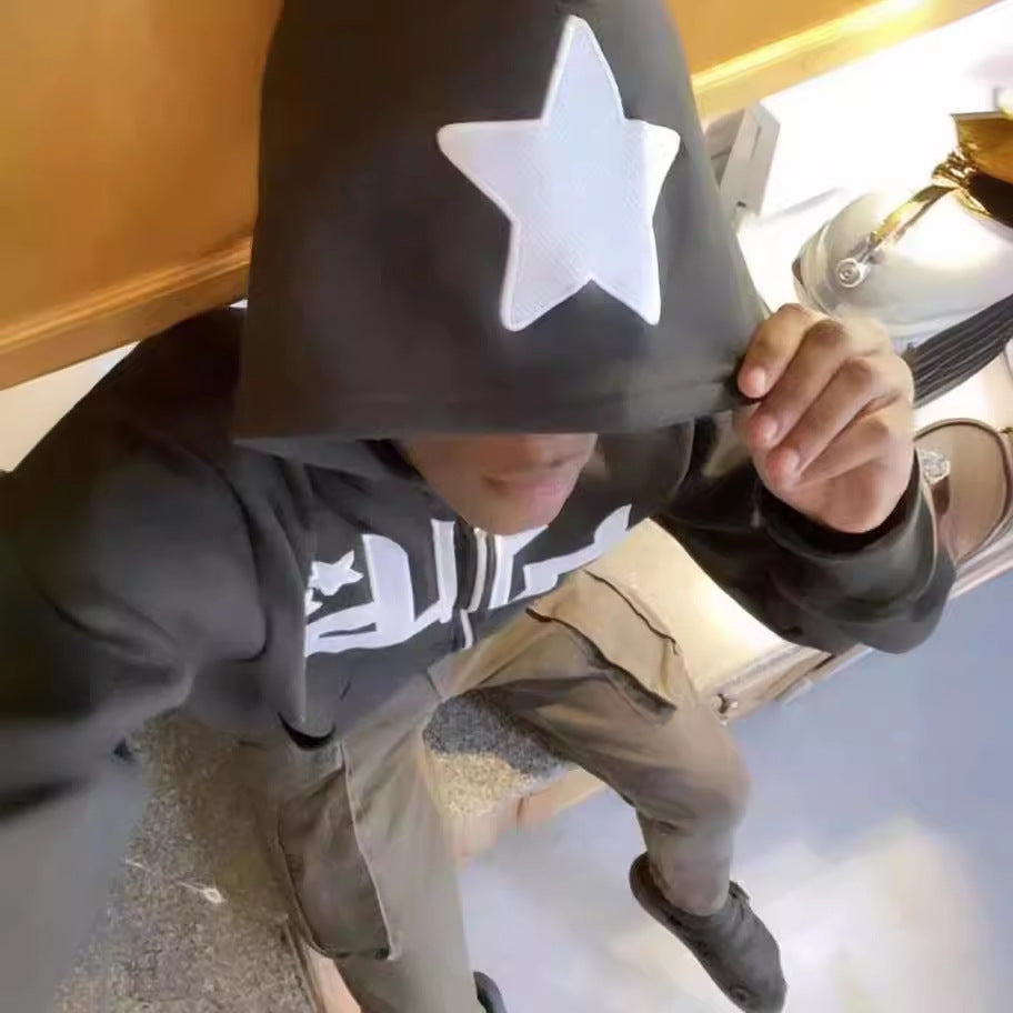 Zipup hoodie with Star and text Embroidery