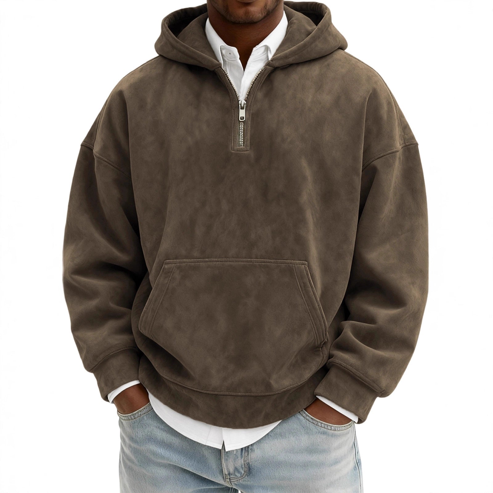 Hoodie Half Zipper Solid Color Loose Sweater