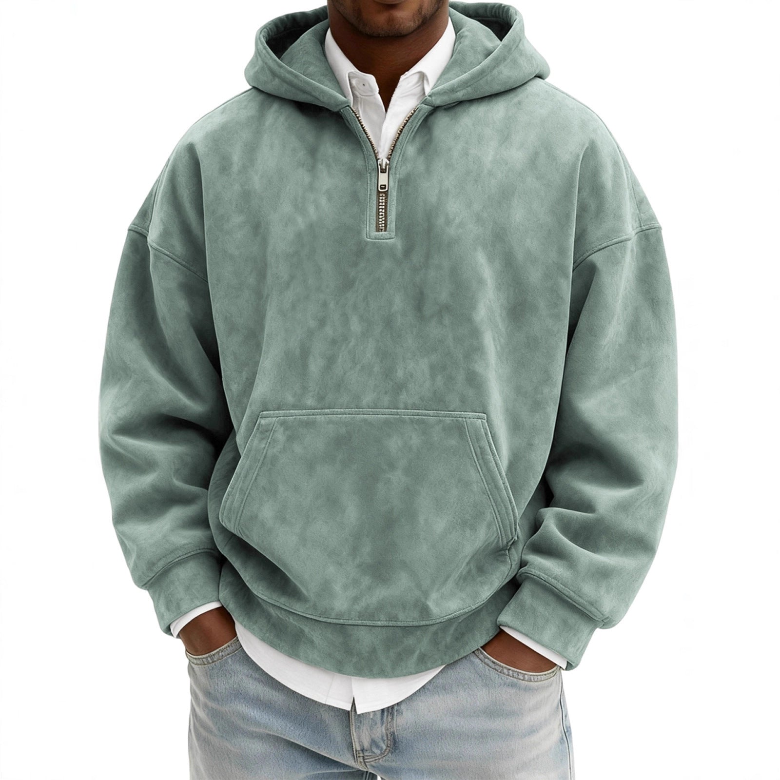 Hoodie Half Zipper Solid Color Loose Sweater