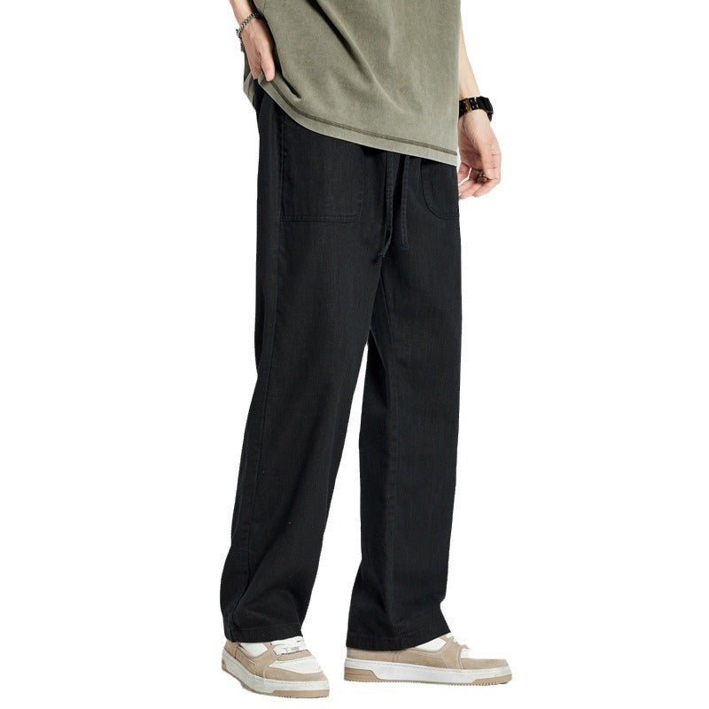Ramie Fabric Straight Pants For Men