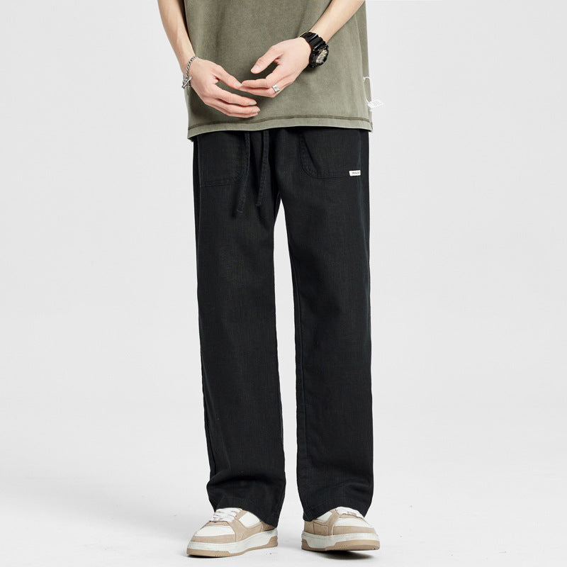 Ramie Fabric Straight Pants For Men